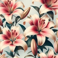 
Pattern with delicate gorgeous lily flowers,
 generative AI
