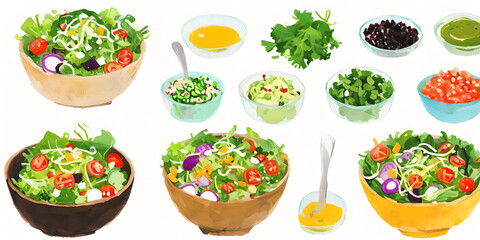 a set of salad in bowls