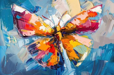 "Impressionist Elegance: Colorful Butterfly in Acrylic Brushstrokes"