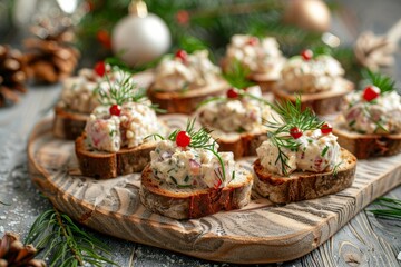 Obraz na płótnie Canvas Inventive holiday appetizer Creamy herring pate on rye bread