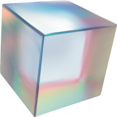 3d glass cube box with crystal dispersion effect. Abstract empty glassy square with prism holographic gradient. Isolated realistic translucent flying plexiglass object with light reflection