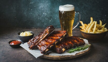 Spare Ribs mit Bier und Pommes, Dark Mood