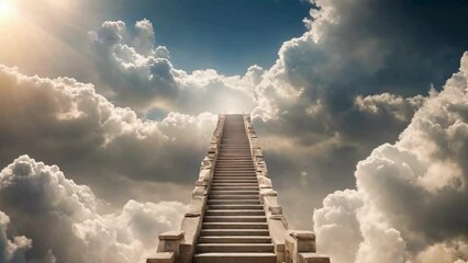 Stairway to heaven in heavenly concept. Religion background. Stairway to paradise in a spiritual concept. Stairway to light in spiritual fantasy. Path to the sky and clouds. God light.