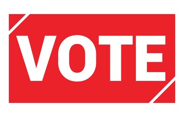 VOTE text written on red stamp sign.