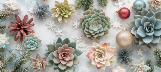 Holiday-Themed Arrangement with Christmas Decorations. Festive Background