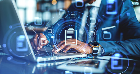 African businessman and document management system. Ai generative illustration