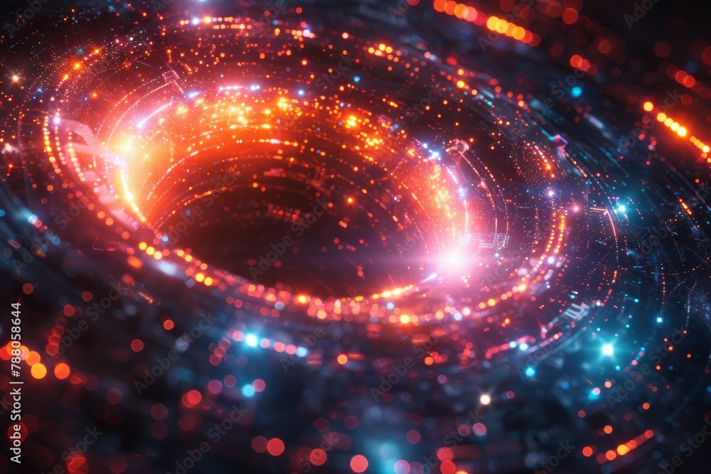 Poster this visually captivating image features a luminous swirl of lights creating a dynamic and futuristi