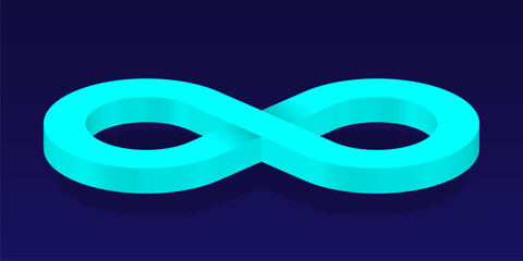 Fototapeta premium Mint 3D Infinity Symbol on Dark Blue Background. Endless Vector Logo Design. Concept of infinity for your web site design, logo, app, UI. EPS10.