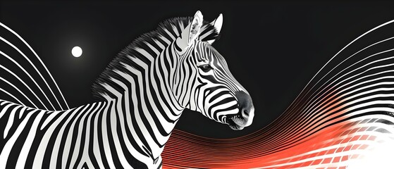 Naklejka premium Retro Zebra Waves in Monochrome. Concept Retro, Zebra Waves, Monochrome