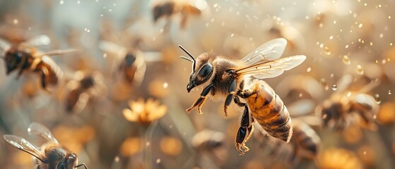 Pollinators at Risk: The Delicate Balance of Nature. Concept Bee Conservation, Pollinator Decline, Ecosystem Impacts, Habitat Preservation, Biodiversity Loss - obrazy, fototapety, plakaty