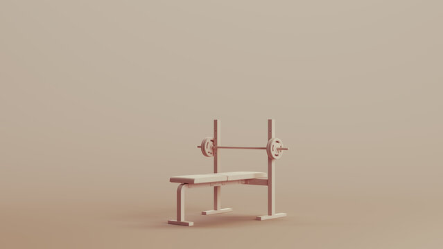 Weight bench training equipment barbell gym neutral backgrounds soft tones beige brown 3d illustration render digital rendering