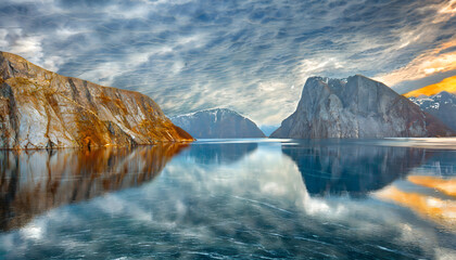 Nordic Fjord Marble Reflections background marble. Generative AI. - obrazy, fototapety, plakaty