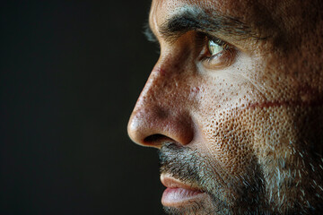 Obraz premium Close up image of a young man face with acne generative AI