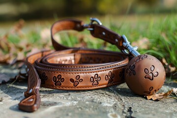 Leash and ball with paw print design