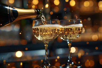 Fotobehang Explore the Art of Celebration: Champagne, Sparkling Wine and Italian Wine in a Festive Pub Scene with Bubbly Spills and Cheers – Perfect for Event Dining and Toasts at Christmas. © Leo