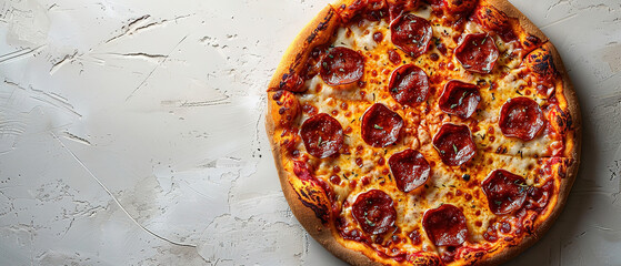 top view of pizza with free space for text, with plain background 