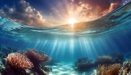Sea or ocean underwater background. Generative AI.