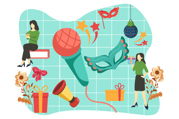 New Year Party Flat Design Illustration