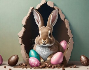 Cute rabbit decoration, and large chocolate egg.