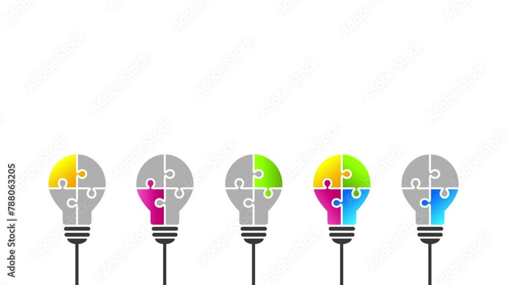 Aufkleber brainstorming, idea, solution or innovation concept with colorful light bulb. lightbulb made of puzz