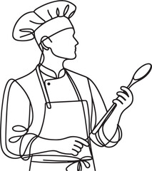 male female kids chef in one line art, vector illustration, isolated on transparent background