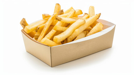 Isolated French Fries in White Box: Fast Food ConceptIsolated French Fries in White Box: Fast Food Concept