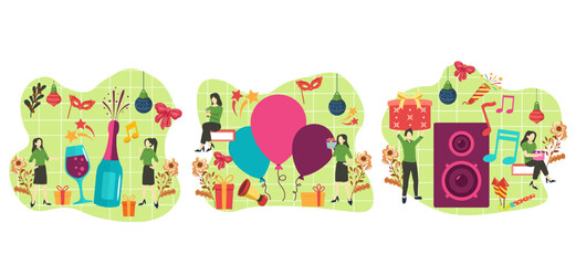 Fototapeta premium New Year Celebration Flat Bundle Design Illustration