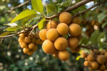 Longan hanging on a tree. Longan in the orchard