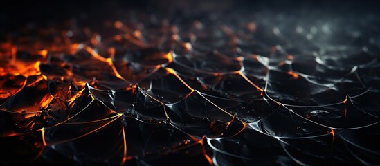 Halloween spider web with red lights on dark background. Lava Cracks Texture - obrazy, fototapety, plakaty