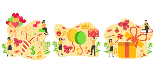 Naklejka premium New Year Celebration Flat Bundle Design Illustration