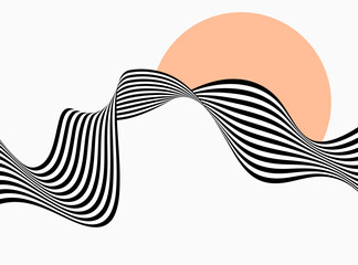Abstract wave background, black and white wavy stripes or lines design.