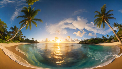 Tropical landscape view from beach under sunset