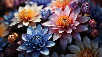 Colorful lotus flowers as background, closeup. Radiant Floral Bloom - obrazy, fototapety, plakaty