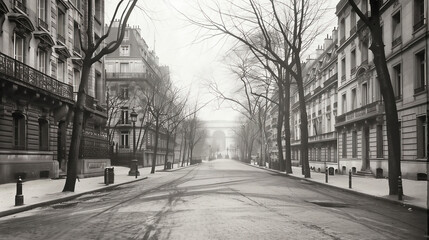 Empty street in Paris France. Morning or evening outdoor without people