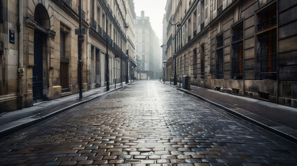 Naklejka na ściany i meble Empty street in Paris France. Morning or evening outdoor without people