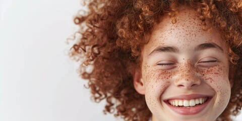 Radiant Redhead Teen Girl Smiling with Freckles and Curly Hair