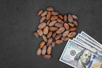 Map of Ecuador. Rising cost of cocoa beans. American dollars.