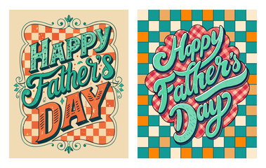 'Happy father's day' lettering, checkered background, Y2k style, Hand drawn tetro style card