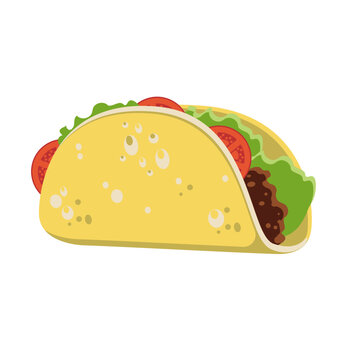 Cartoon Mexicanb tacos side view isolated on white background. Vector illustration.