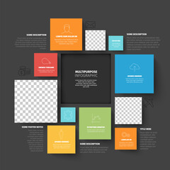 Vector Minimalist Infographic template made from color  squares and photo placeholders