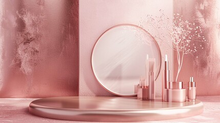 A trendy rose gold backdrop adding a touch of glamour and sophistication to the product display.