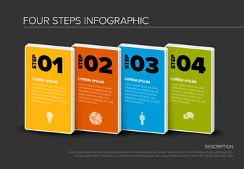 Four steps color infographic template on dark background