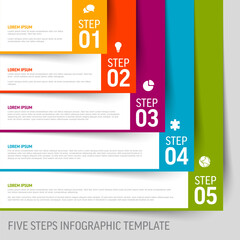 Five simple slips of paper as steps process infographic template on light background - 788073049