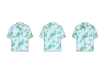 メンズシャツ/ブルーグリーンの花柄プリントのアロハシャツ