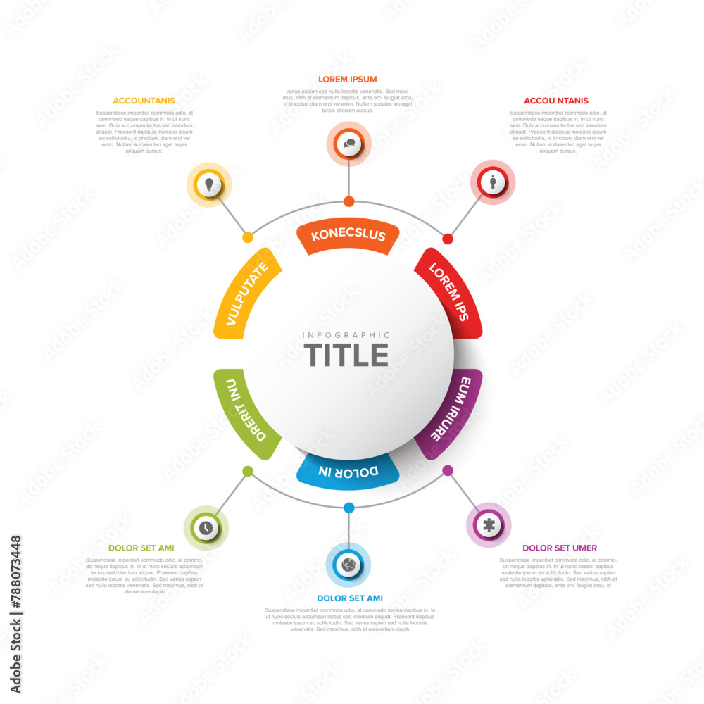 Poster simple vertical colorful circular infographic design template with six elements