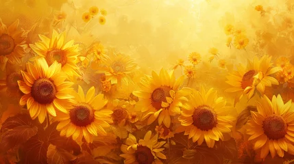 Fotobehang Oil painting technique showcasing vibrant sunflowers on a textured background © Robert Kneschke