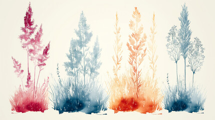 Four trees with different colors and sizes - obrazy, fototapety, plakaty