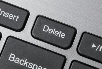 Close-up of keyboard buttons. Delete button