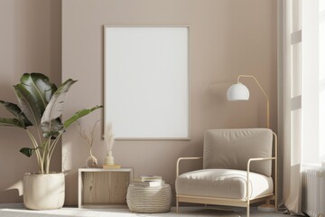 Beige Scandinavian Interior with Poster Mockup created with Generative AI