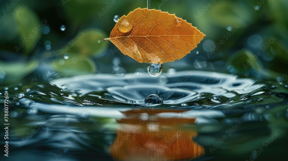 Aufkleber a drop of water falling off a leaf. generative ai.